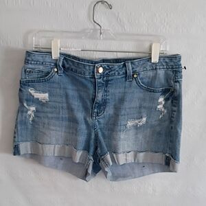 Trendy Blue Distressed Women's Jean Shorts